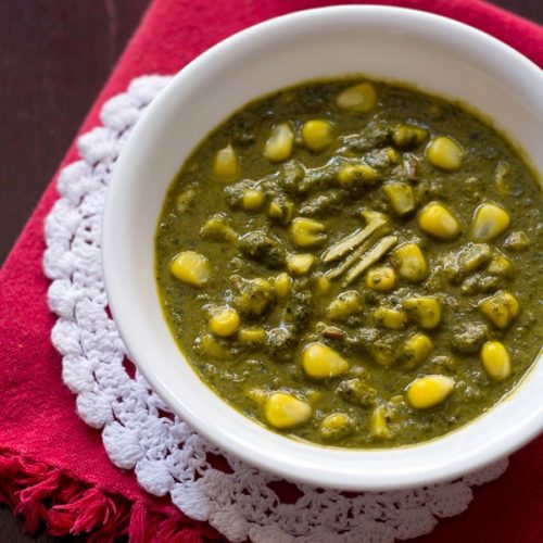 spinach corn curry, palak corn recipe