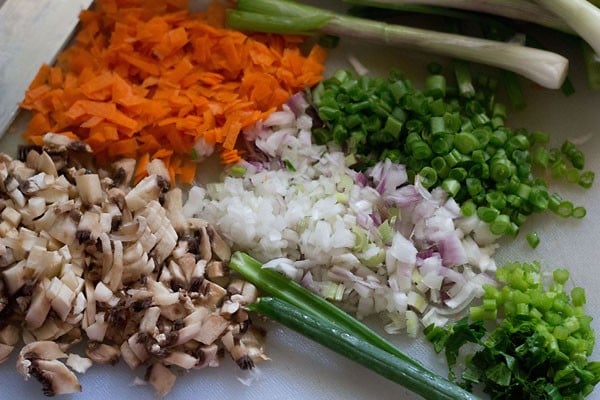 mix veggies chopped on a white chopping board