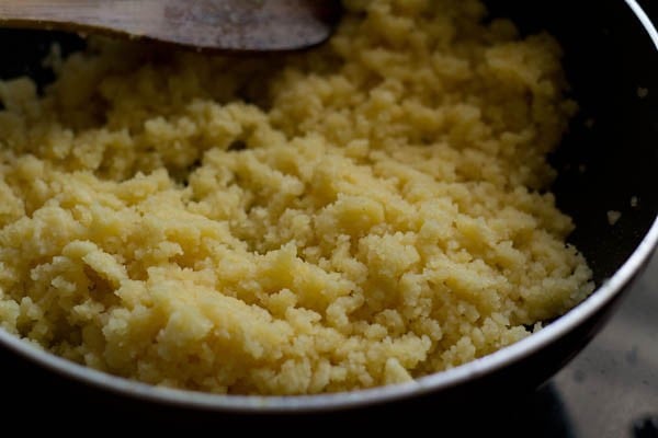 cooking moong dal mixture in a non stick pan. 