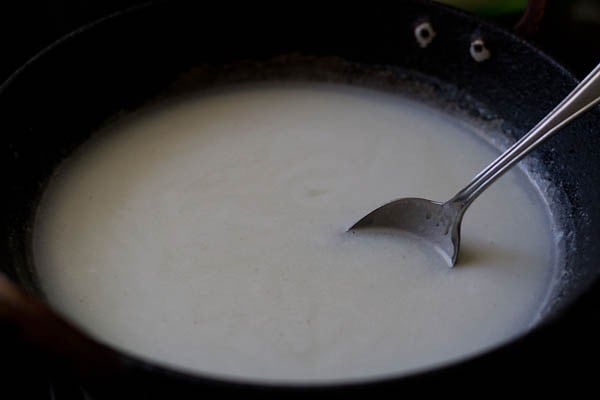 heating milk-water-sugar mixture in another pan. 