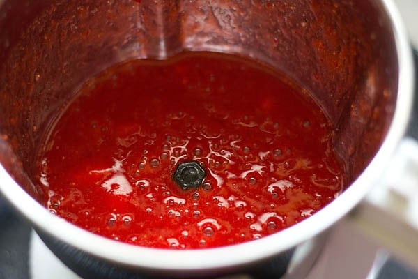 strawberry puree in a blender