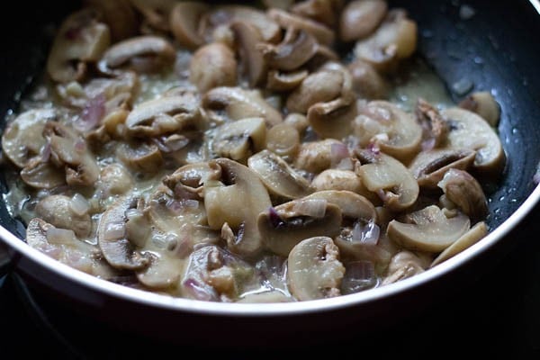 mushrooms added in the frying pan