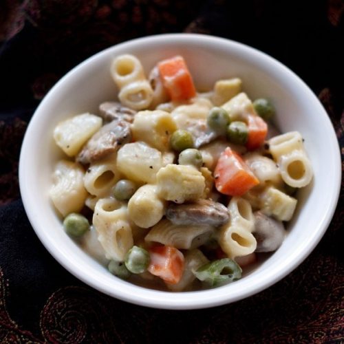 white sauce pasta recipe with veggies, easy veg white sauce pasta recipe