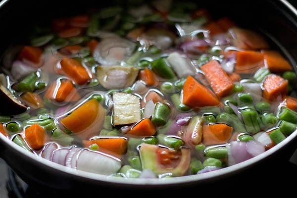 water added to vegetables for bisi bele bath recipe. 