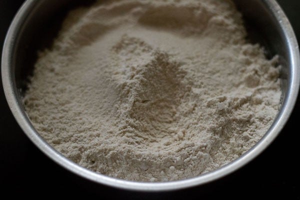 Flour and dry ingredient mix for cake in bowl
