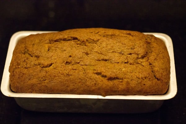 Baked banana cake in baking dish