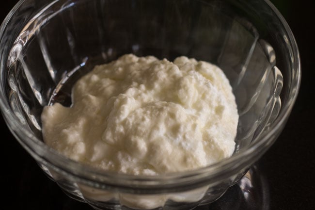 curd added in a bowl. 