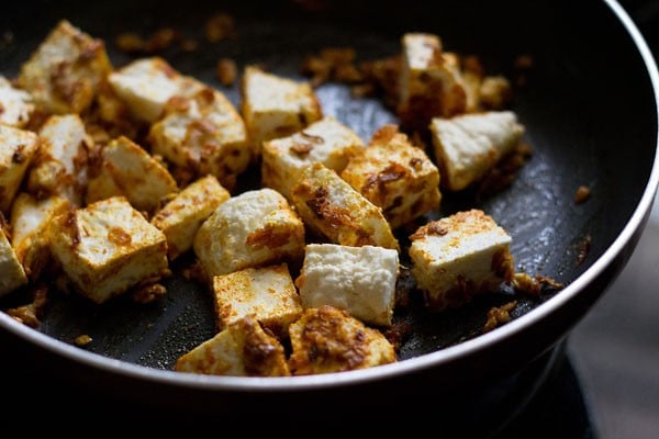 paneer cubes added to the masala and mixed well. 