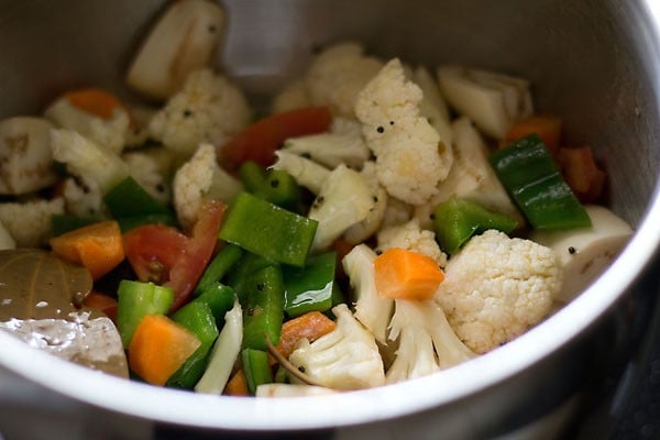 add veggies for making masala bhat