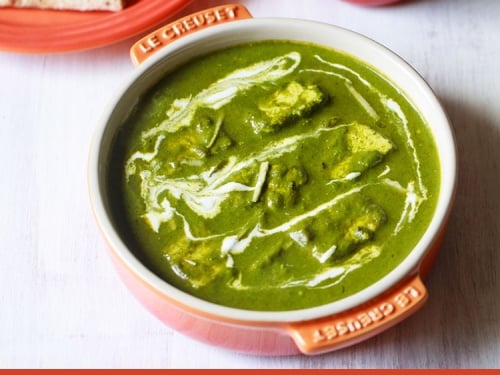 palak paneer served in a bowl