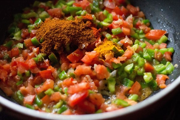 adding pav bhaji masala and spices 