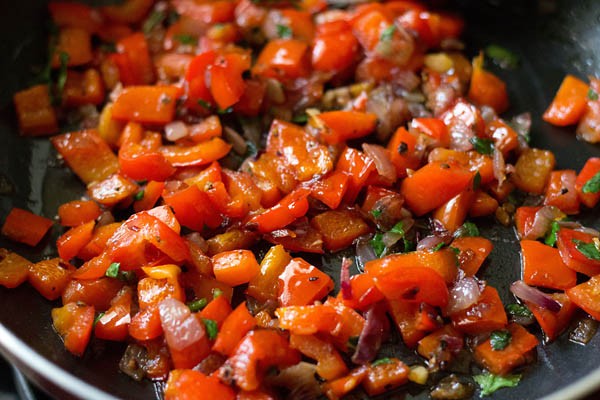 spices and herbs mixed well in the bell pepper stuffing or calzone pocket. 