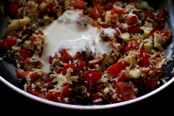 low fat cream added to stuffing mixture for calzone pocket. 