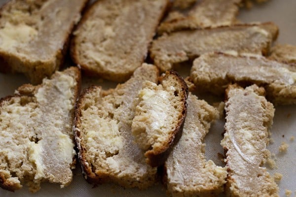 buttered bread for making bread & butter pudding recipe.