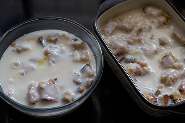 bread and butter pudding prior to baking.