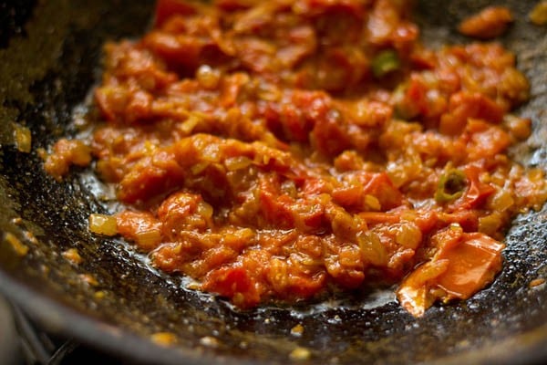 sauteing masala mixture for matar mushroom