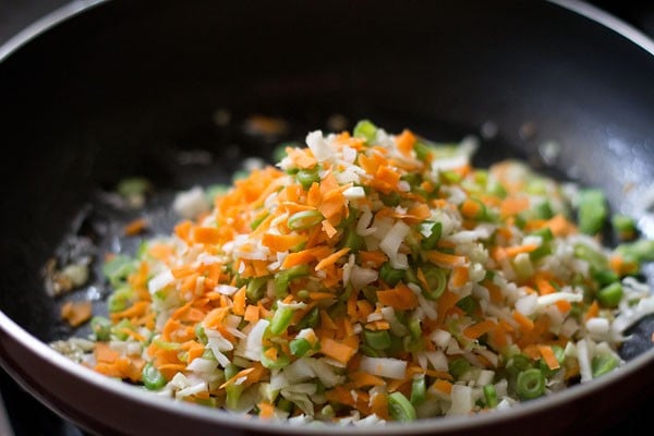 finely chopped vegetables added in the pan