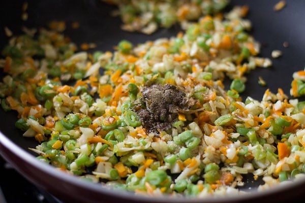 added soy sauce, black pepper and salt to the stir fry vegetables