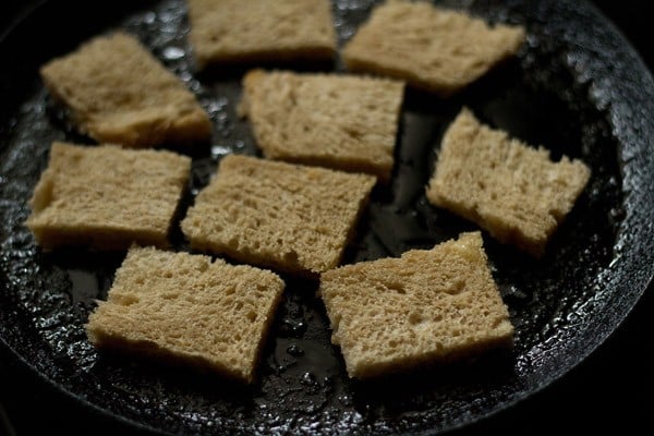 pan frying croutons for making shahi tukda recipe