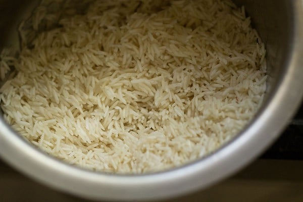 rinsed and soaked basmati rice for jeera rice recipe
