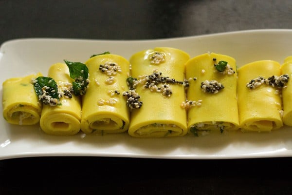 add tempering to khandvi rolls