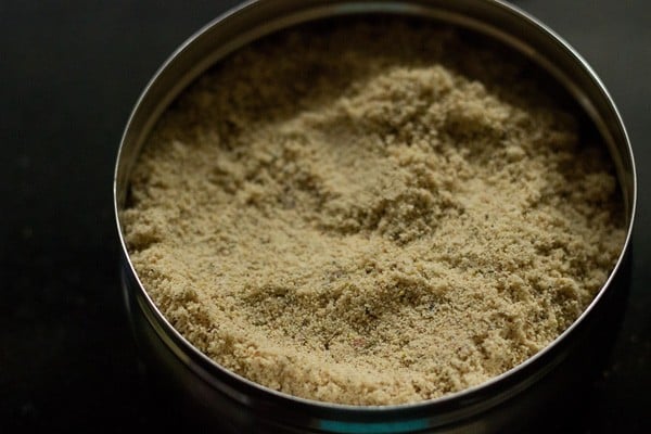 milk masala powder in a steel jar. 