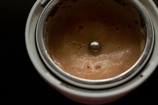 onions, tomatoes, garlic and ginger blended into a smooth paste to make matki amti. 