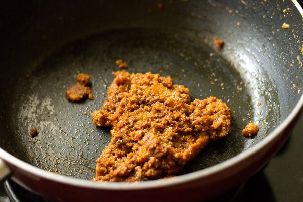 ground spices mixed well to make matki recipe. 