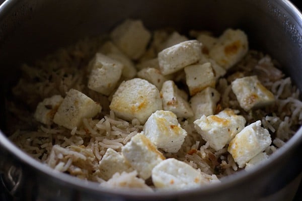 add the paneer cubes to paneer pulao