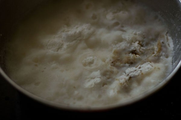 hot water added to flour mixture. 