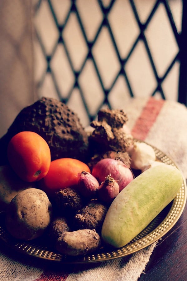 mixed vegetables kept on a countertoop.