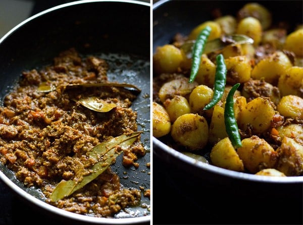 curd, spice powders sautéed with the masala along with fried baby potatoes and slit green chilies. 