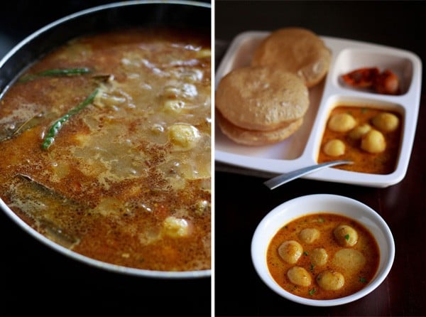 water, salt added and curry simmered till done; cream added and served. 