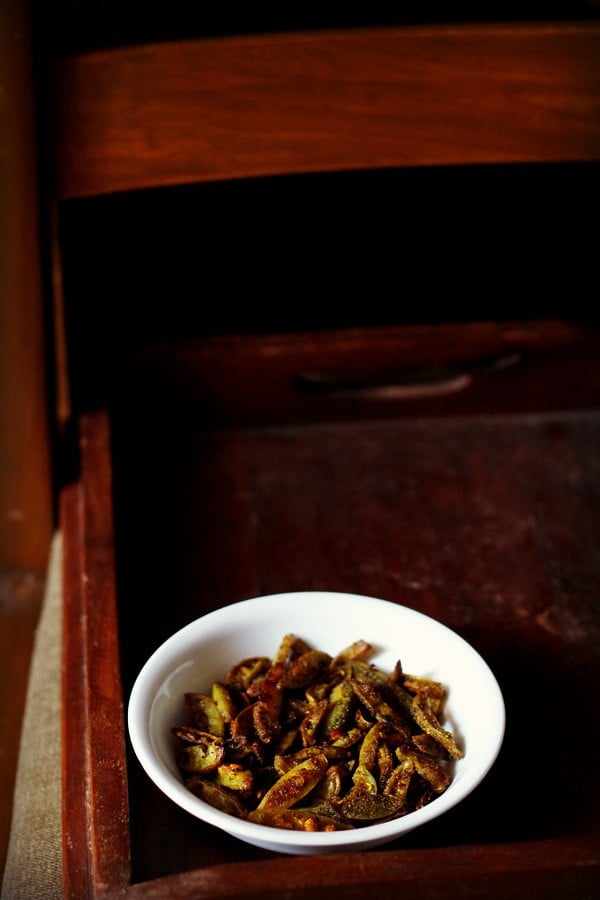 kantola sabji served in a white bowl.