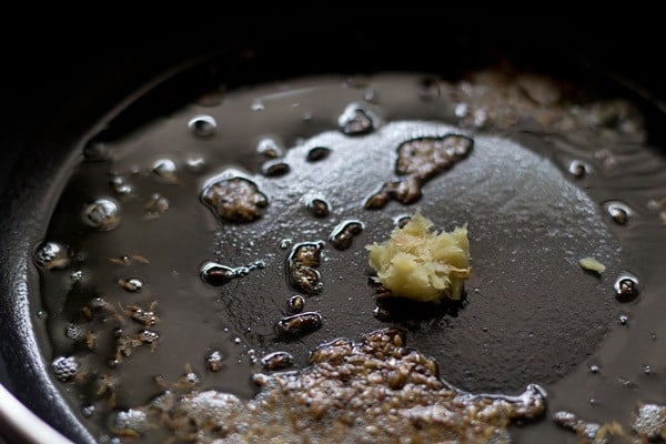 add ginger garlic paste - making bandh gobhi matar