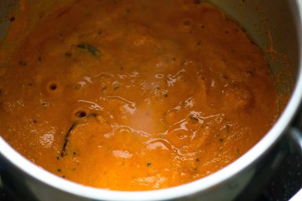 simmering mixture in pan.