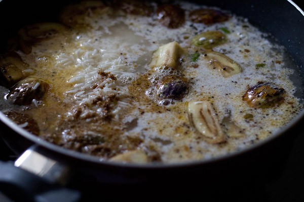 water and salt added to the pan. 