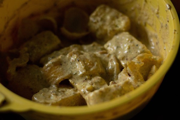 marinating paneer and veggies