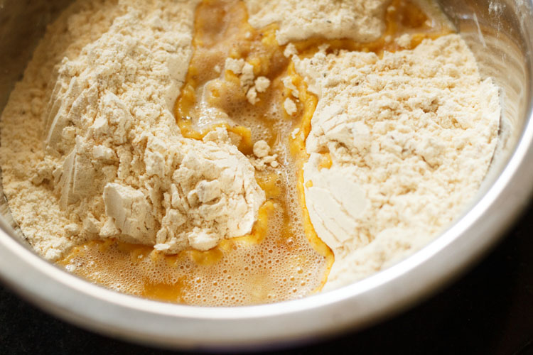 hot butter added to the chakli flour mixture