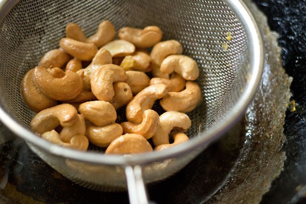 frying cashews till golden. 