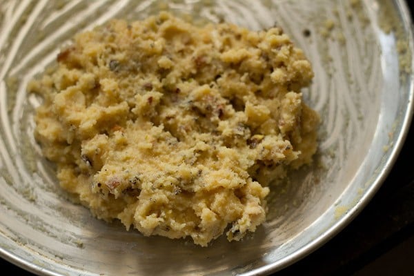 stuffing ingredients mixed evenly in a steel plate