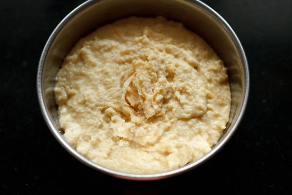 cooked khoya in a silver bowl.