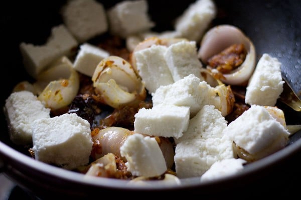 paneer cubes added in the pan