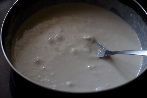 ingredients mixed into a smooth, thick batter for making ladi pav. 