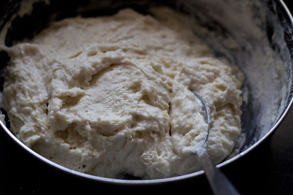 ingredients mixed well into the batter for pav recipe. 