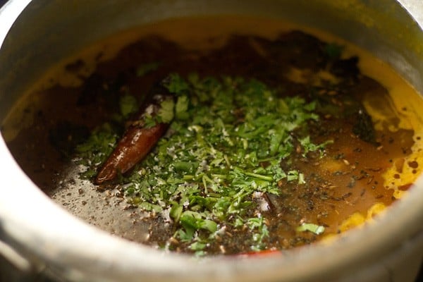 coriander leaves on Gujarati dal