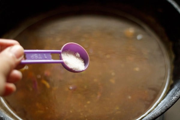 add salt to vegetable and broth mix