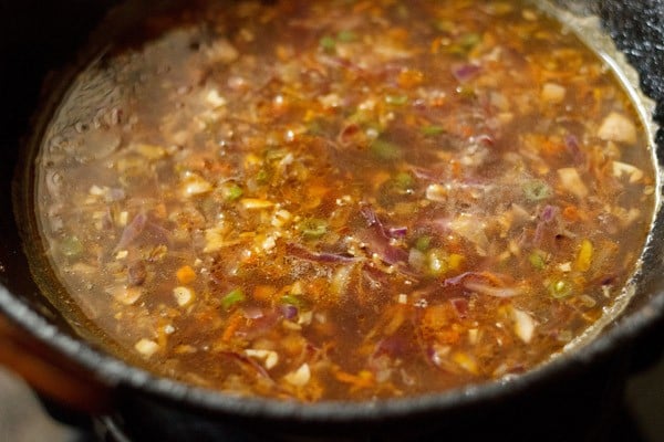 vegetable manchow soup after thickening with slurry