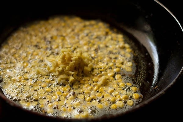 add ginger - making potato masala recipe