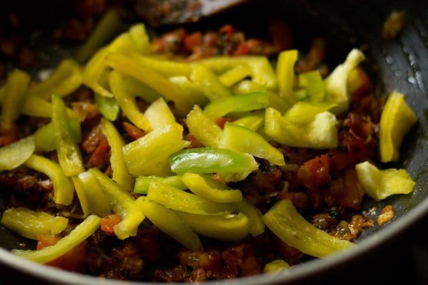 add capsicum - making veg Kolhapuri recipe
